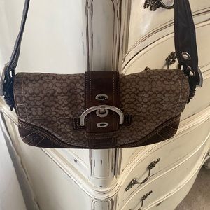 Brown classic canvas & swede Coach mini soho bag